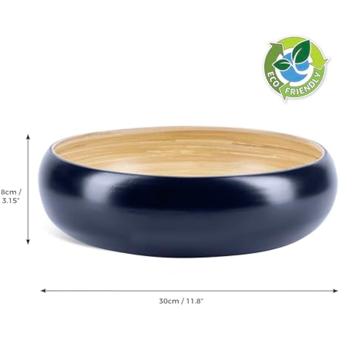 Dehaus Large Bamboo Fruit Bowl – 30cm Navy Blue Wooden Serving Bowl