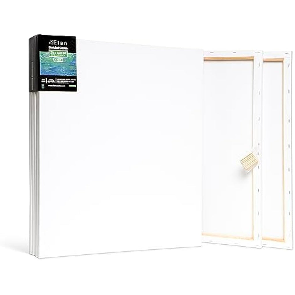 Elan Stretched Canvas 50x60cm | 6-Pack 100% Cotton White Art Canvases