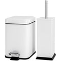 White Stainless Steel Bathroom Pedal Bin & Toilet Brush Set