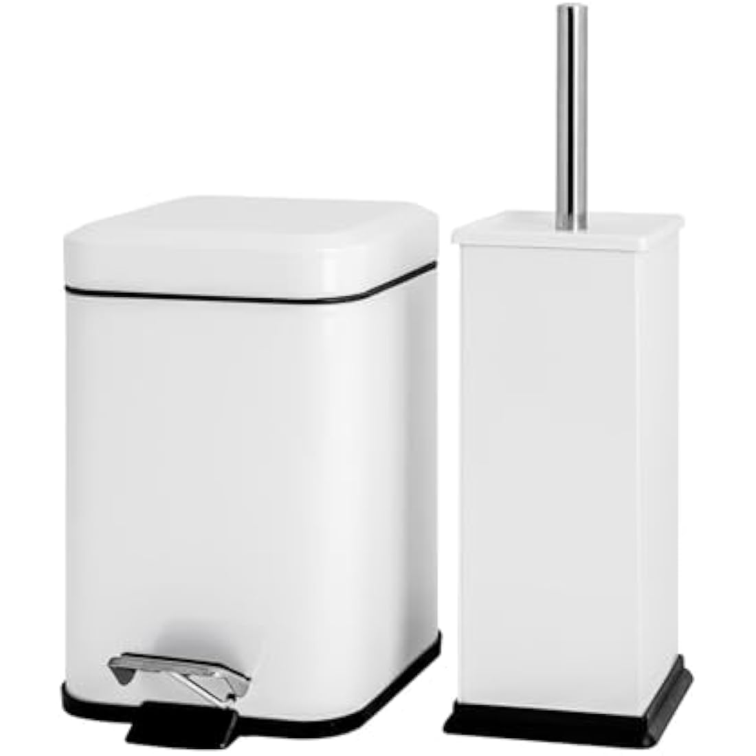 White Stainless Steel Bathroom Pedal Bin & Toilet Brush Set