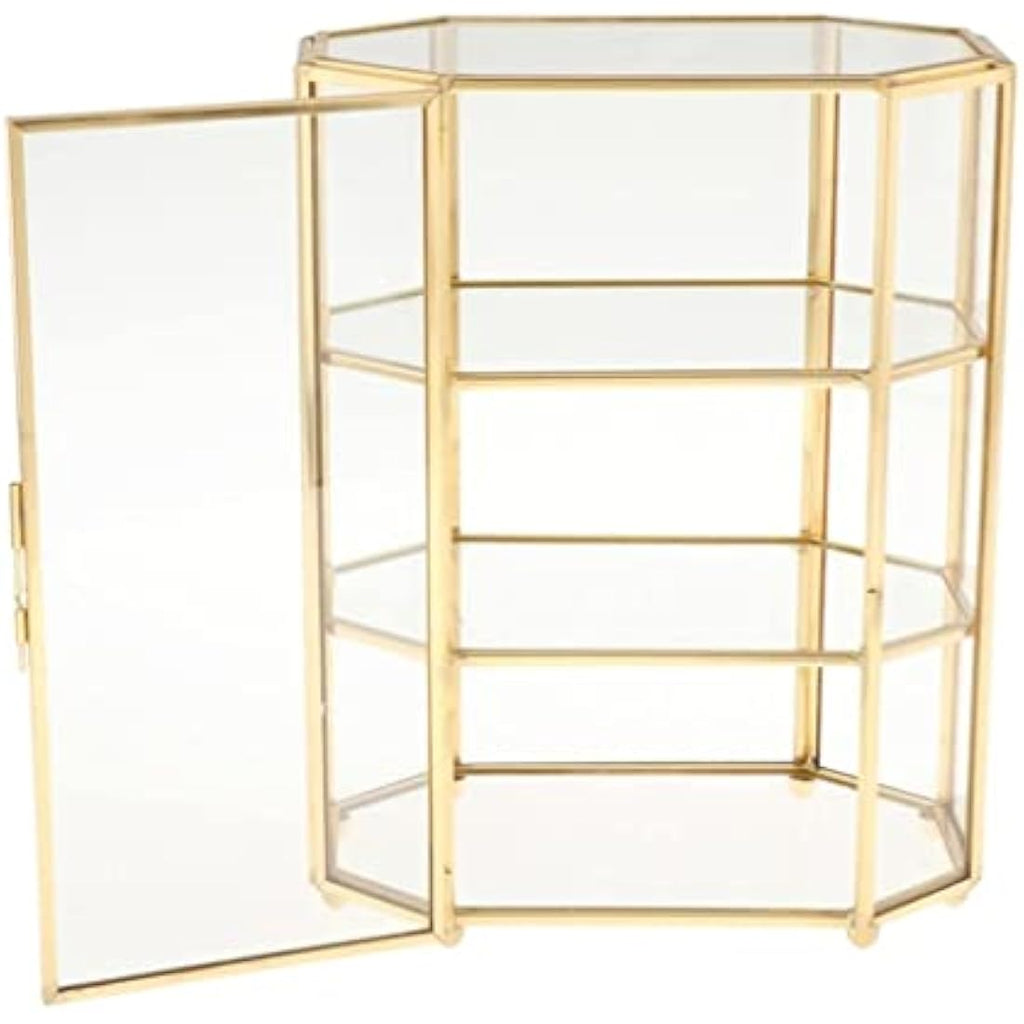 3-Tier Glass and Brass Jewelry Box - Octagon Display Case