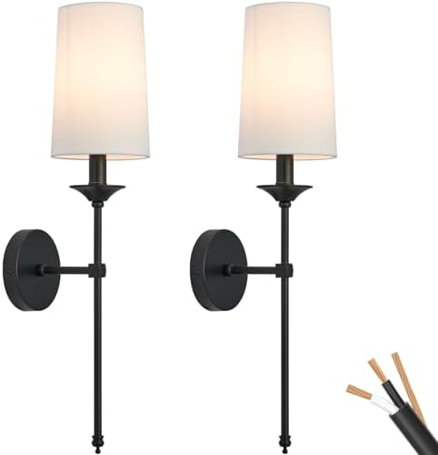 Passica Decor Black Wall Sconces Set of 2 | Farmhouse Fabric Shade Lights