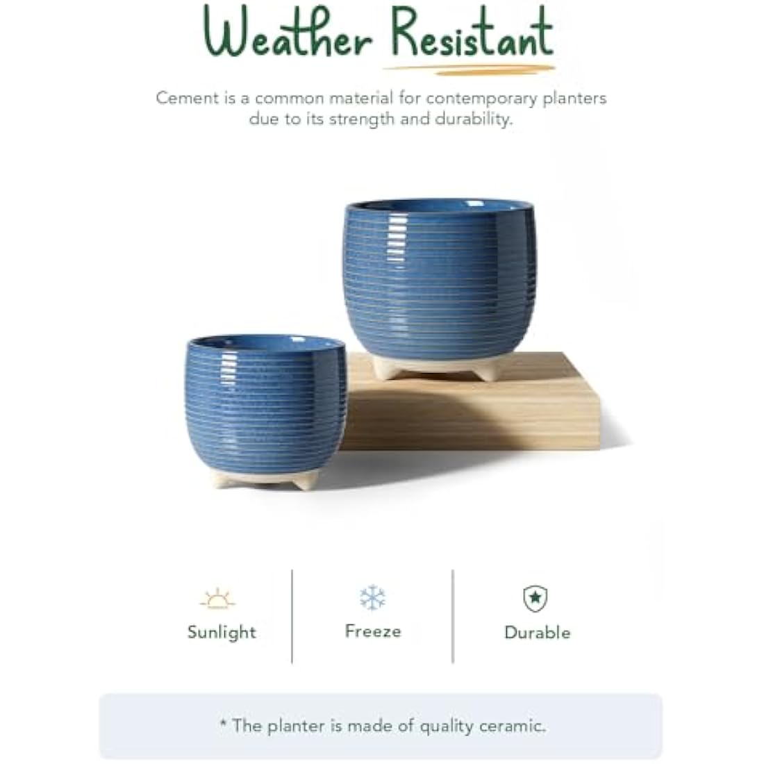 LE TAUCI Ceramic Plant Pots | Set of 2 Indoor Planters with Drainage Blue