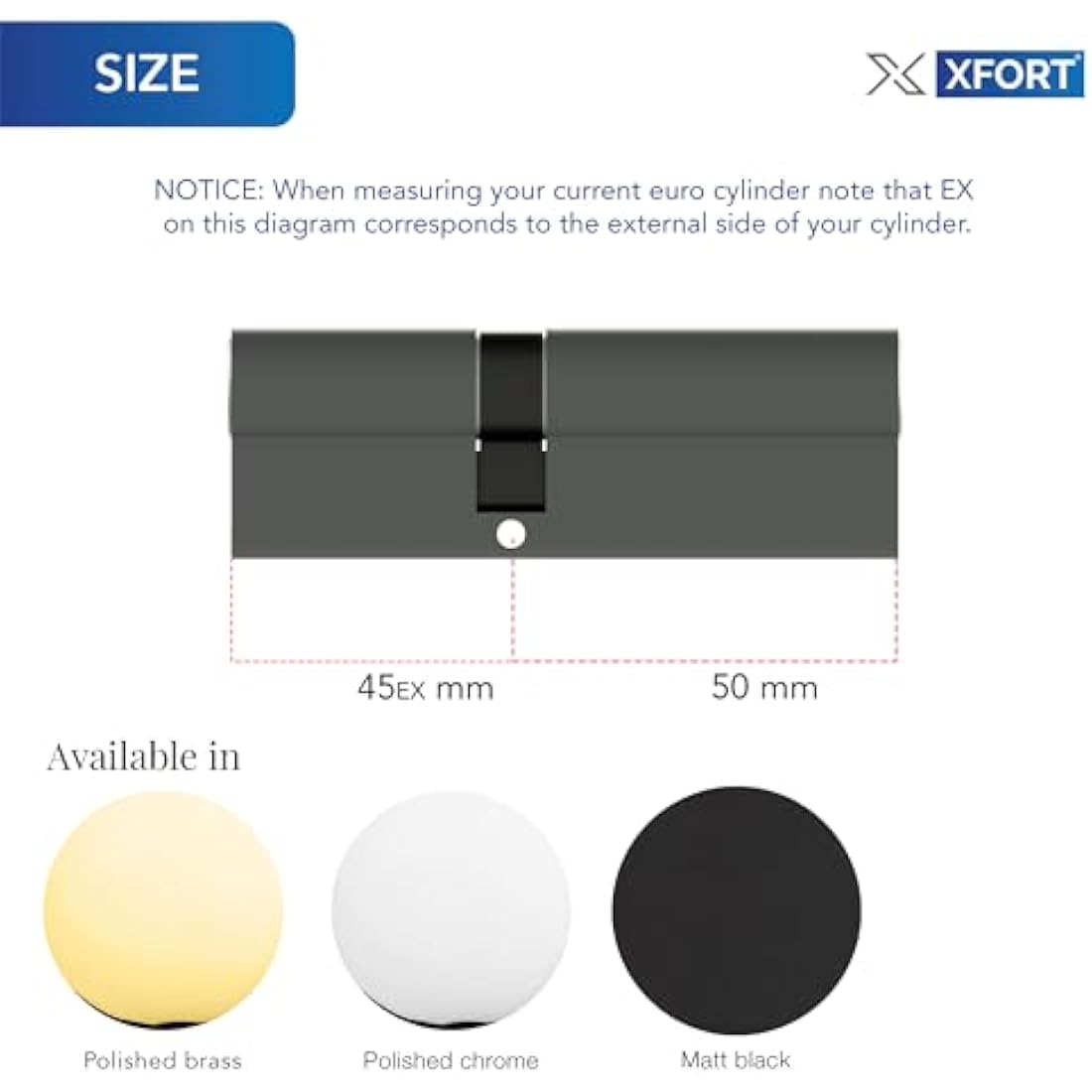 XFORT Euro Cylinder Door Lock 45/50 (95mm) | Anti-Bump & Anti-Drill Chrome