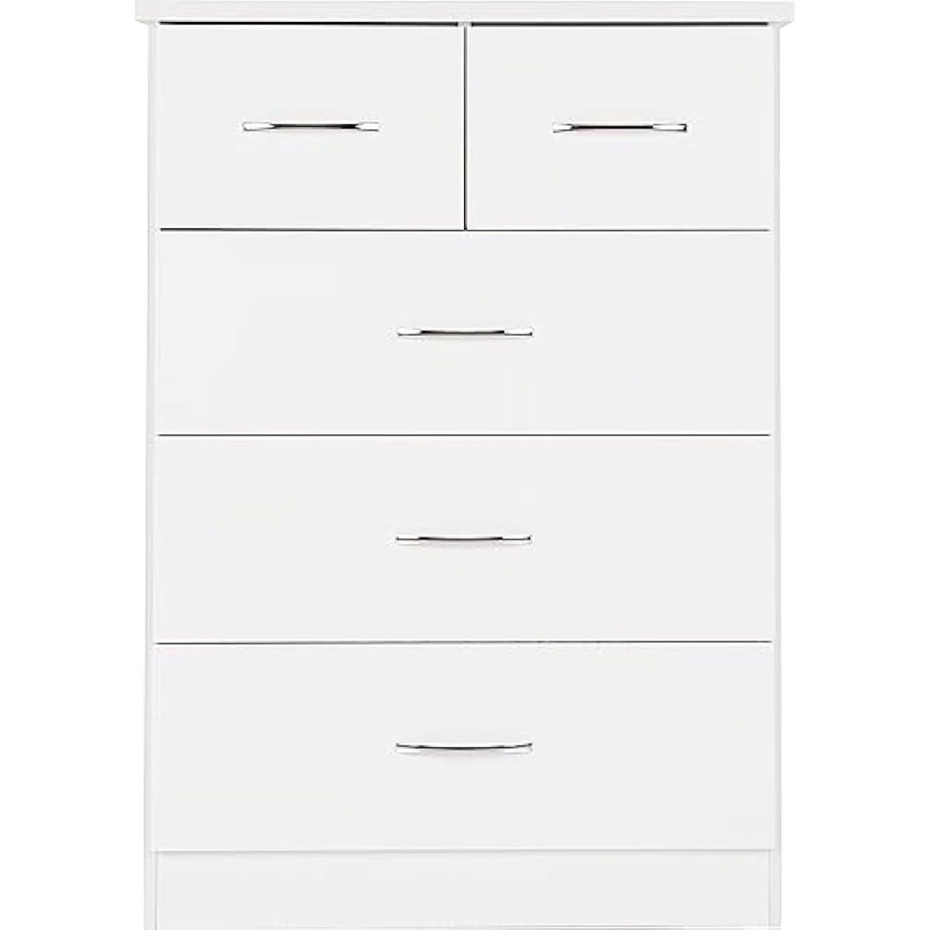 Seconique Nevada 3+2 Drawer Chest – White High Gloss Bedroom Dresser