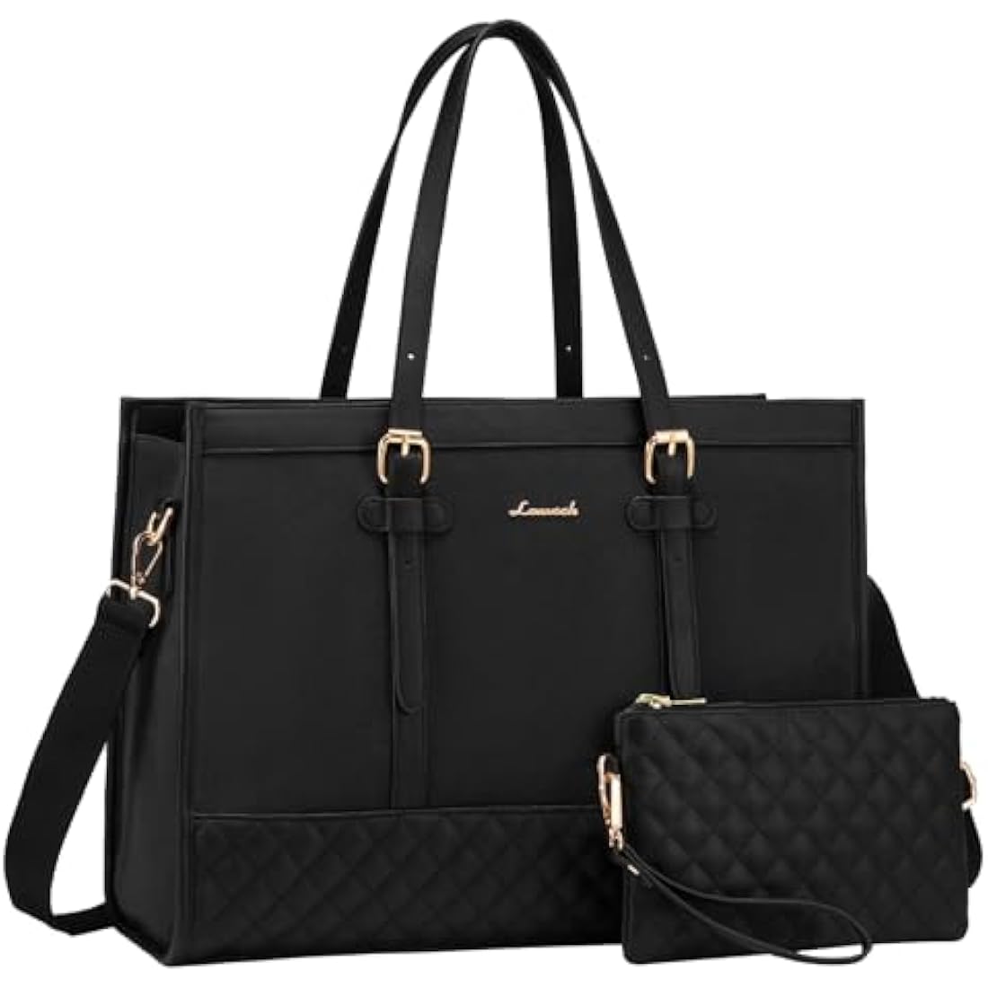 Jolof Store 15.6 Inch Laptop Bag for Women | Leather Work Tote - Black