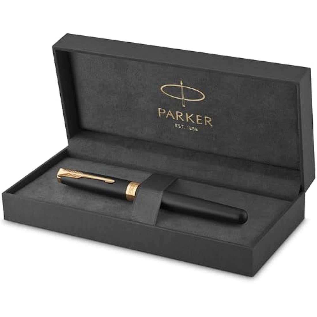 Parker Sonnet Fountain Pen - Matte Black Lacquer with Gold Trim, Medium Nib