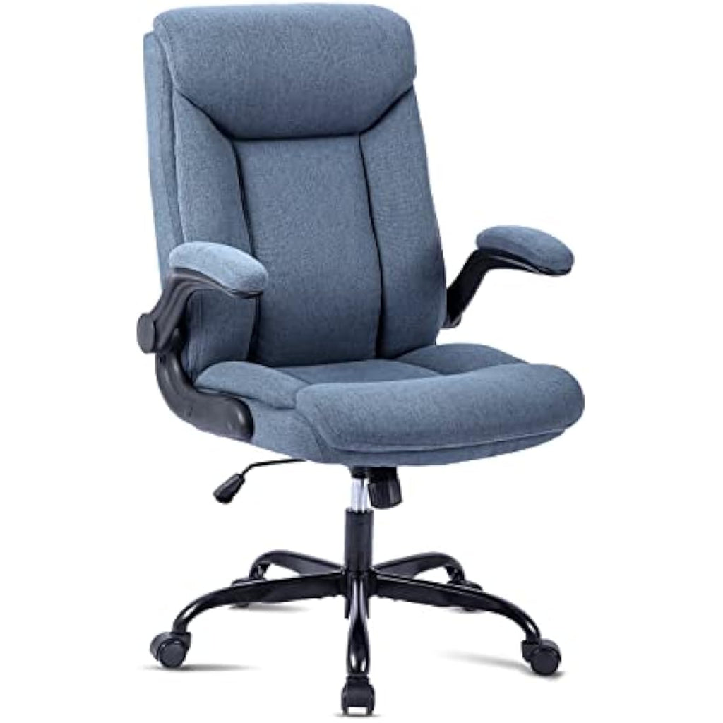 MZLEE Ergonomic Executive Office Chair with Flip-up Armrests - Navy Blue