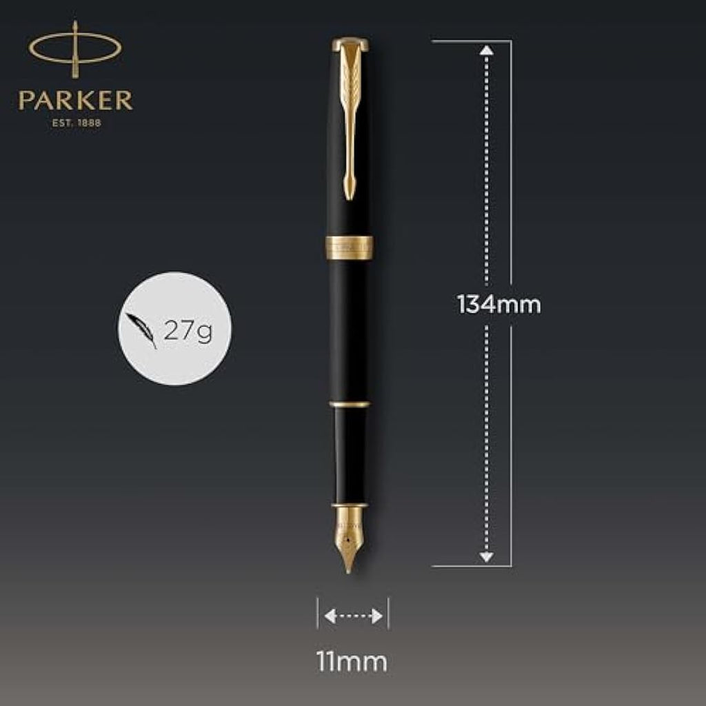 Parker Sonnet Fountain Pen - Matte Black Lacquer with Gold Trim, Medium Nib