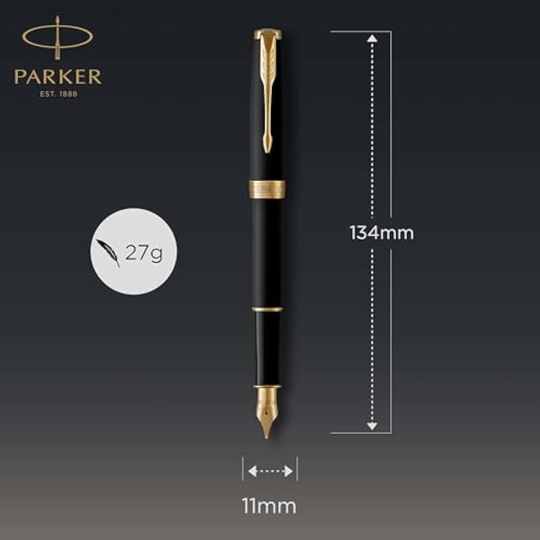 Parker Sonnet Fountain Pen - Matte Black Lacquer with Gold Trim, Medium Nib