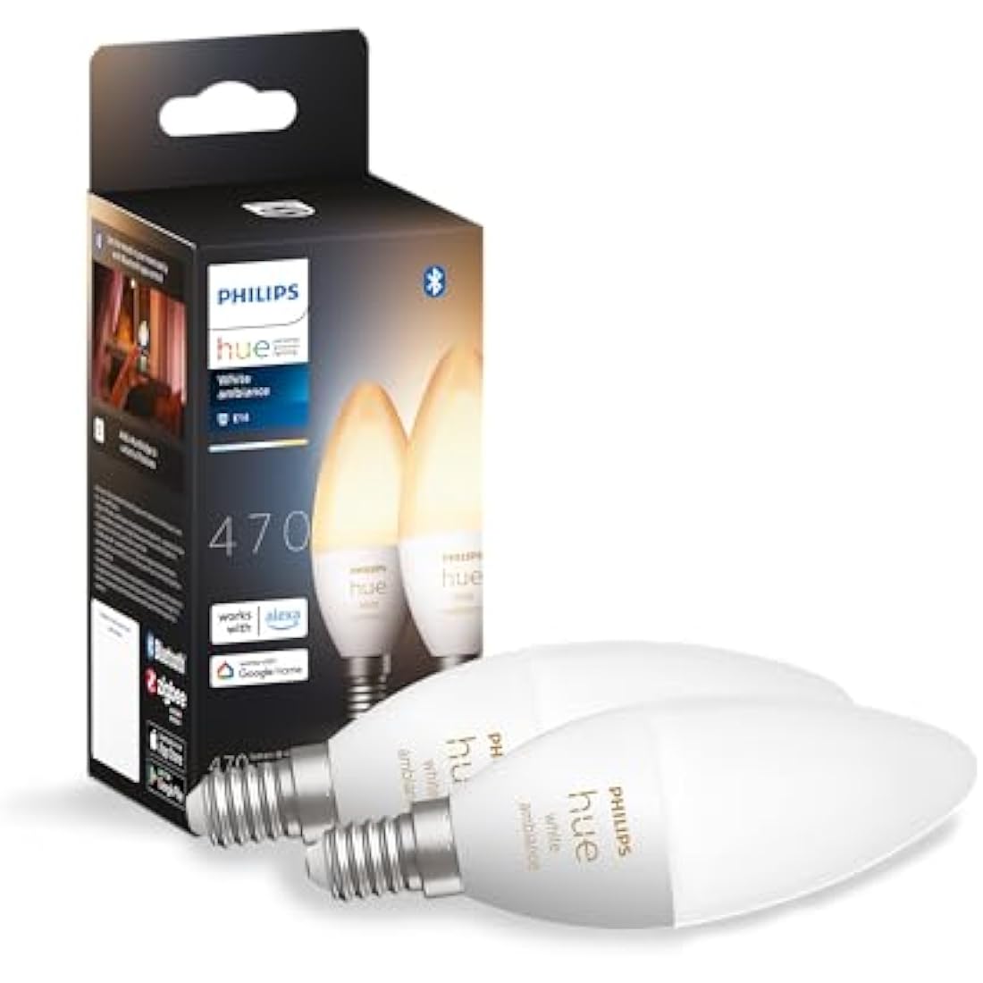 Philips Hue White Ambiance Smart LED Bulbs – E14 2-Pack Dimmable