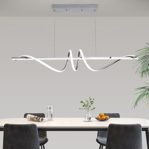 Mikeru 120cm Spiral LED Pendant Light | Dimmable Chrome Kitchen Island Lamp