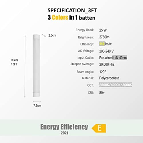 Sundertech LED Batten Light | 3FT 25W 3CCT Selectable | 2 Pack Set