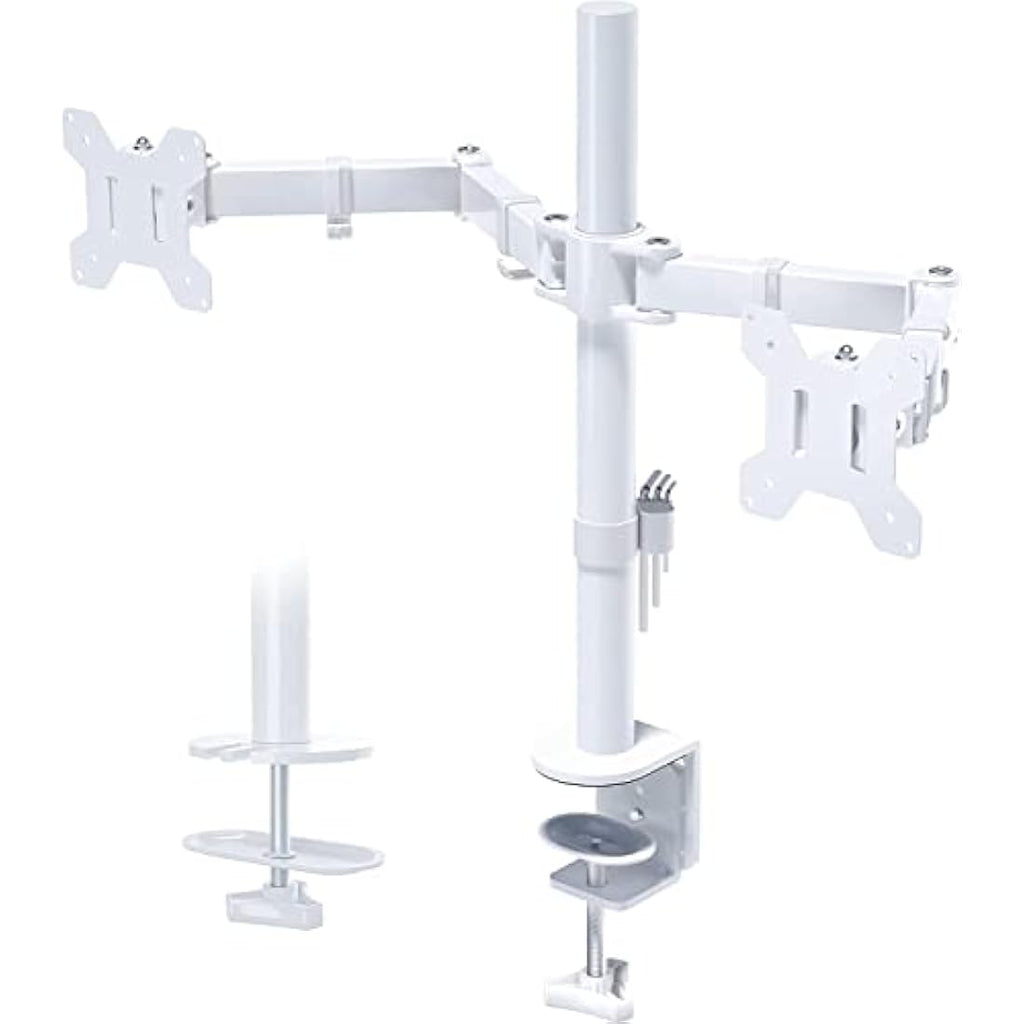 BONTEC Dual Monitor Stand – Ergonomic Height Adjustable Desk Mount, White
