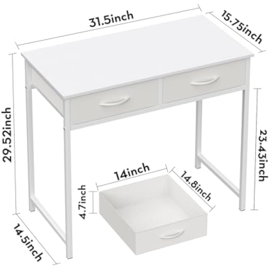 WOHOMO 31.5" Small Computer Desk with Drawers | White Vanity Table
