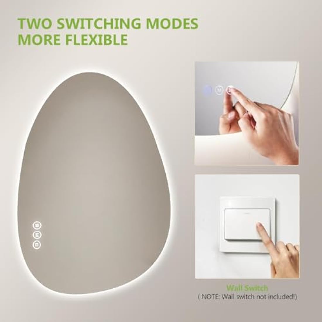 S'AFIELINA Asymmetrical LED Bathroom Mirror | 60x45cm Anti-Fog Dimmable