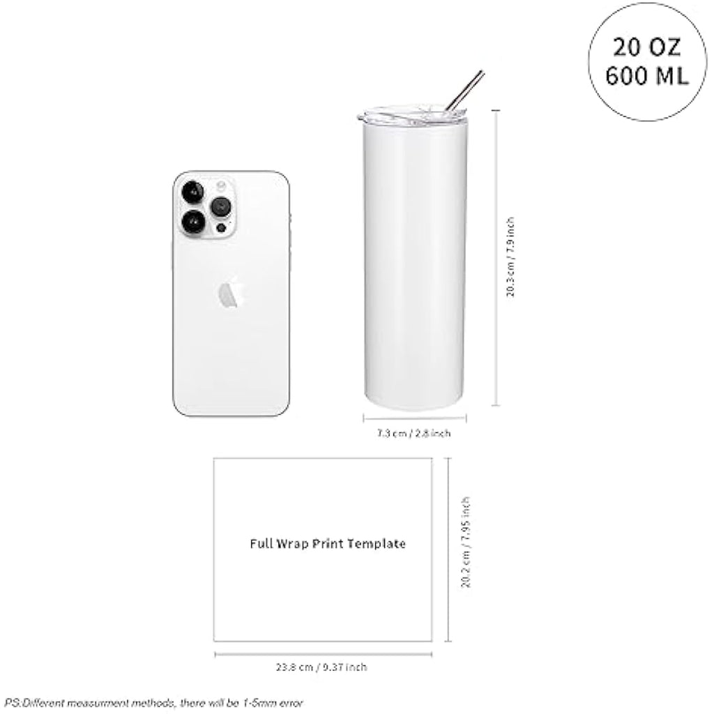 PYD Life Sublimation Skinny Tumbler | 20oz Straight Stainless Steel 4 Pack