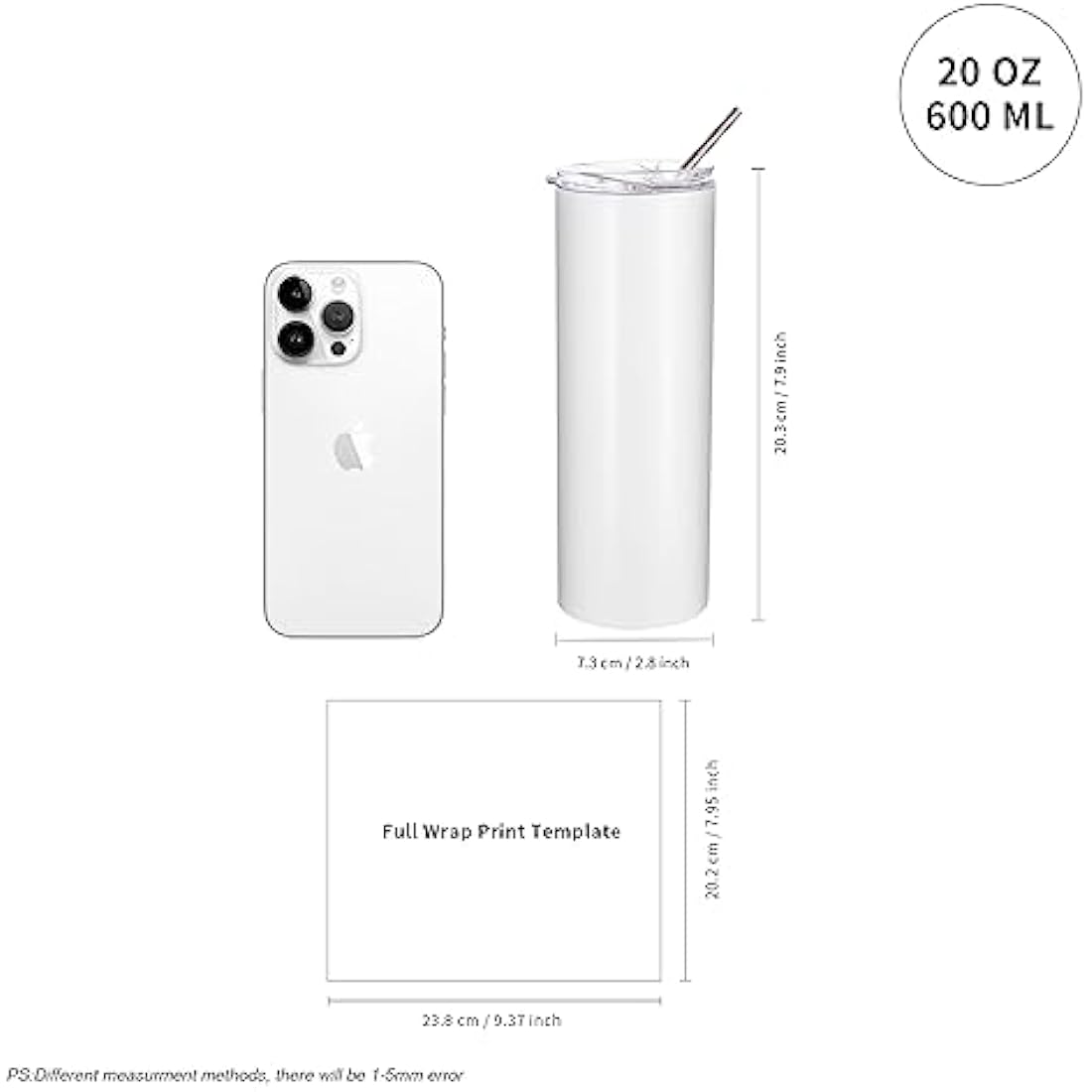 PYD Life Sublimation Skinny Tumbler | 20oz Straight Stainless Steel 4 Pack