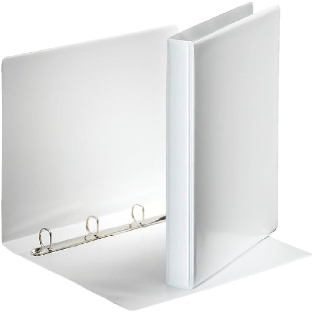 Esselte A4 Presentation Binder | White 4-D Ring Leather Style Cover