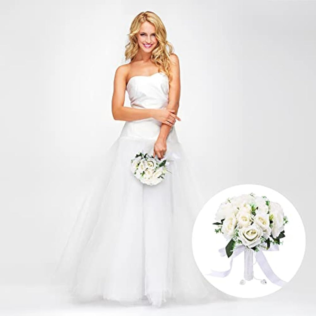 Jolof Store Bridal Bouquet and Wrist Flower – White Artificial Roses