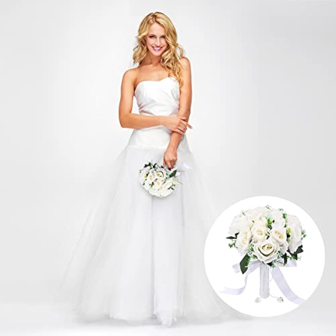 Jolof Store Bridal Bouquet and Wrist Flower – White Artificial Roses