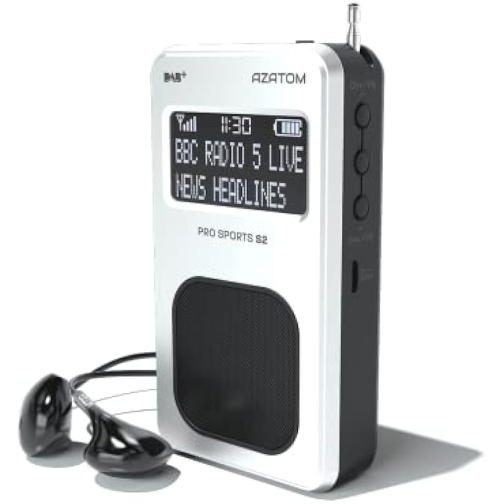 Azatom Pro Sports S2 Portable DAB/DAB+ & FM Radio with Earphones - Silver