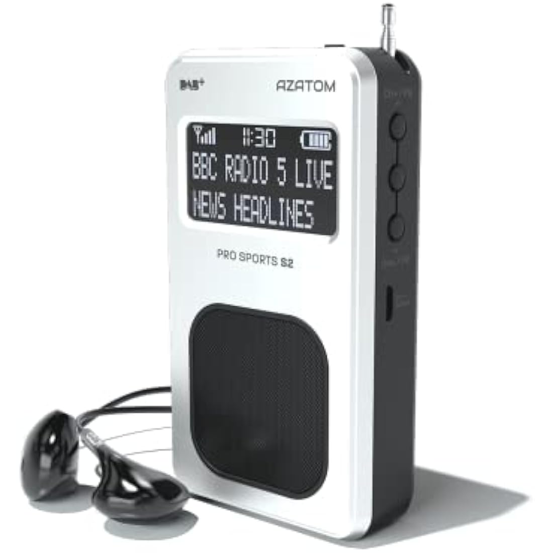 Azatom Pro Sports S2 Portable DAB/DAB+ & FM Radio with Earphones - Silver