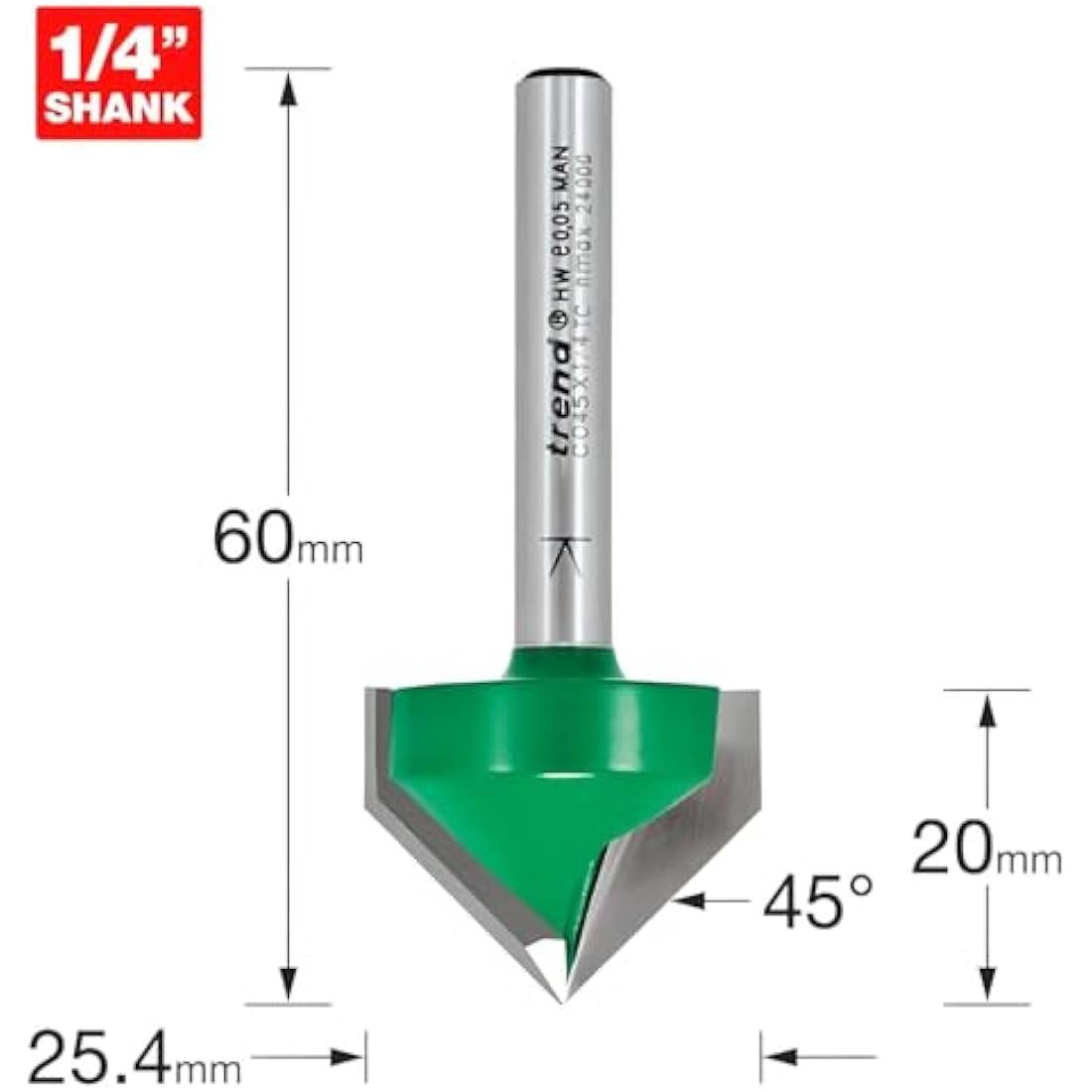 Trend CraftPro 45 Degree Chamfer Router Bit | 1/4 Inch Shank | C045X1/4TC