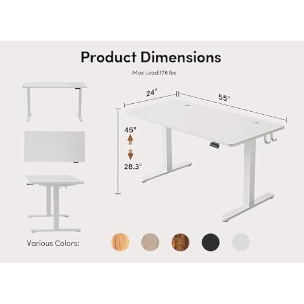FEZIBO Electric Standing Desk – 60x140cm White Wood Grain Table