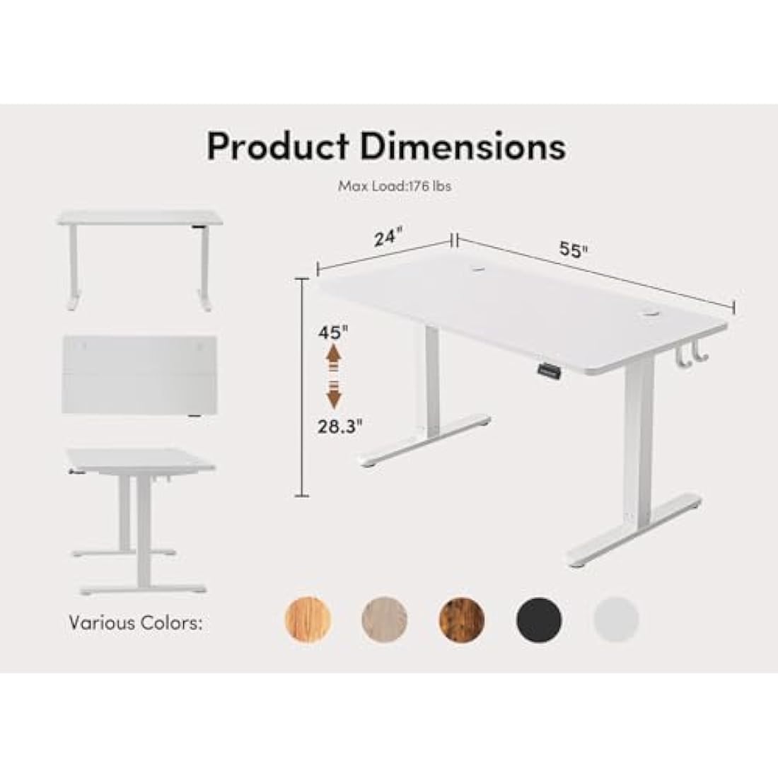 FEZIBO Electric Standing Desk – 60x140cm White Wood Grain Table