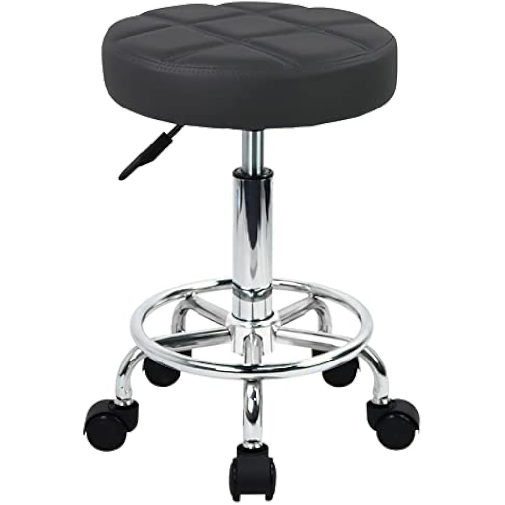 Jolof Store PU Leather Rolling Swivel Stool – Adjustable Height, Black