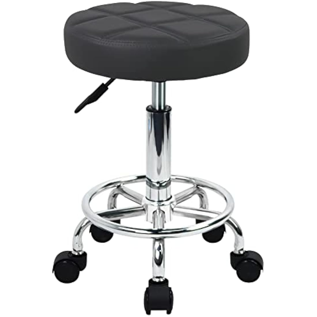 Jolof Store PU Leather Rolling Swivel Stool – Adjustable Height, Black