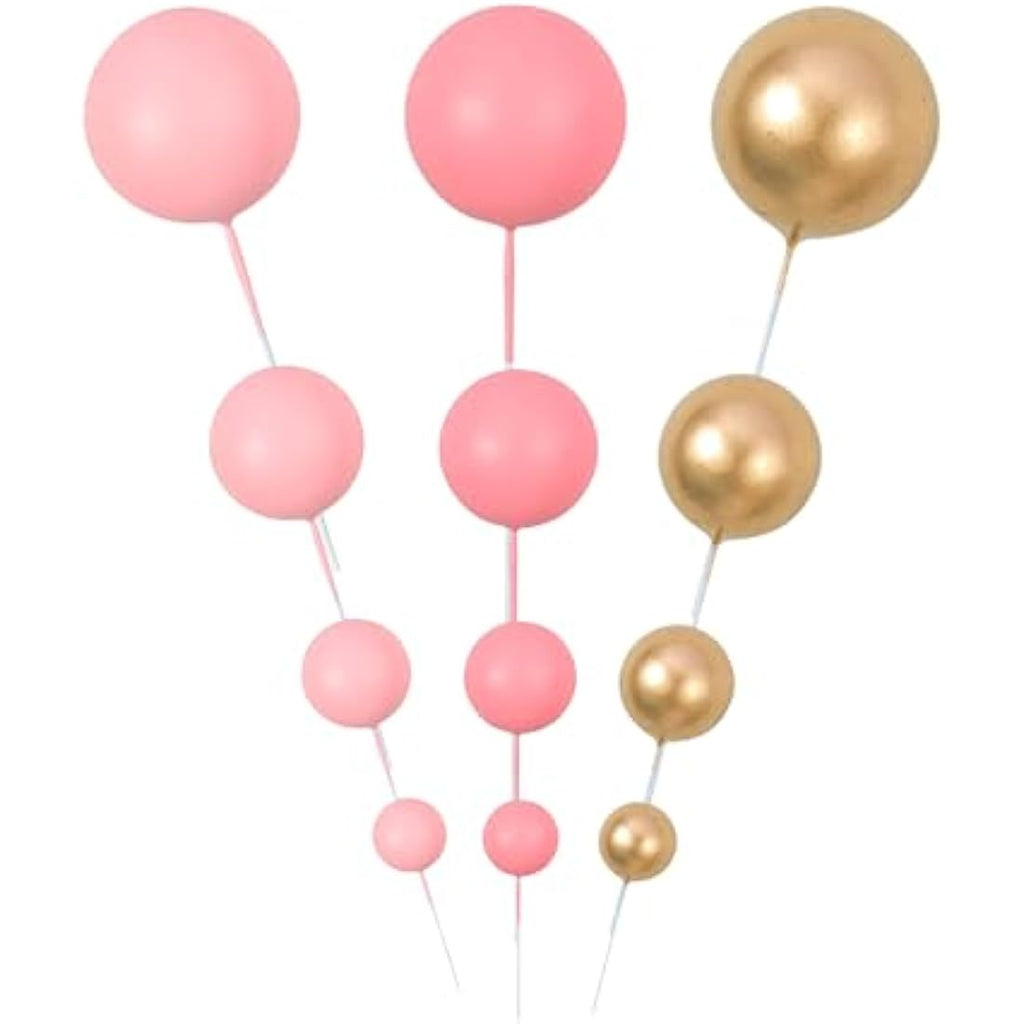 Gyufise 30Pcs Pink Gold Ball Cake Toppers – Foam Balloon Cupcake Decor
