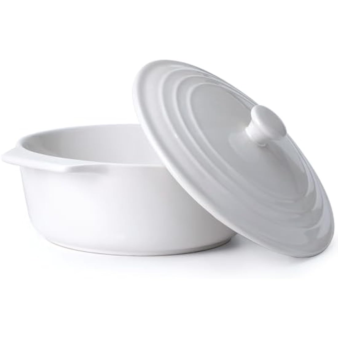 NUTRIUPS 23cm Ceramic Round Casserole Dish with Lid – White Stoneware