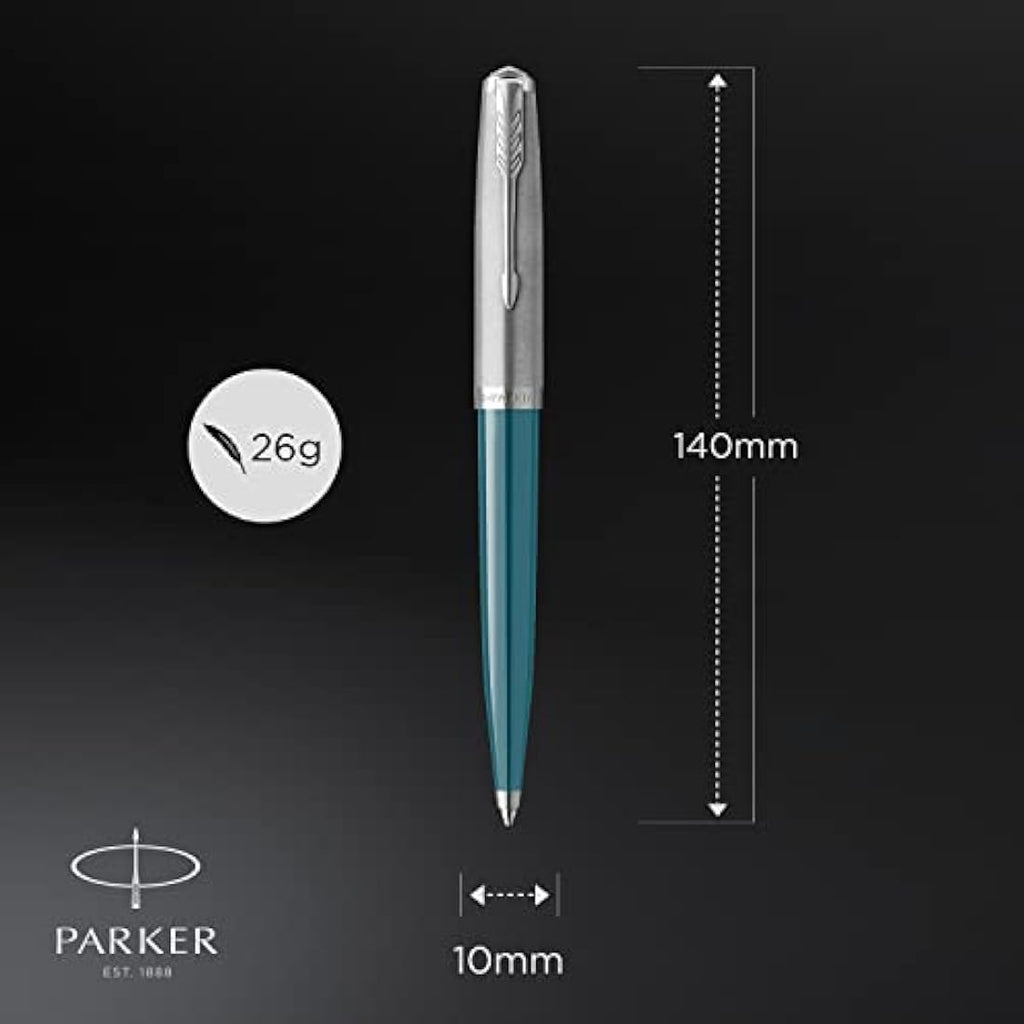 Parker 51 Ballpoint Pen – Teal Blue with Chrome Trim, Medium Point