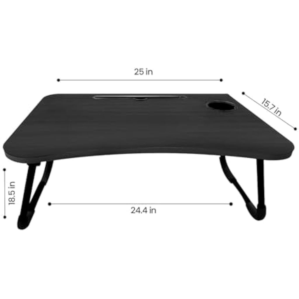 Folding Laptop Bed Table | Portable Steel Leg Tray - Black