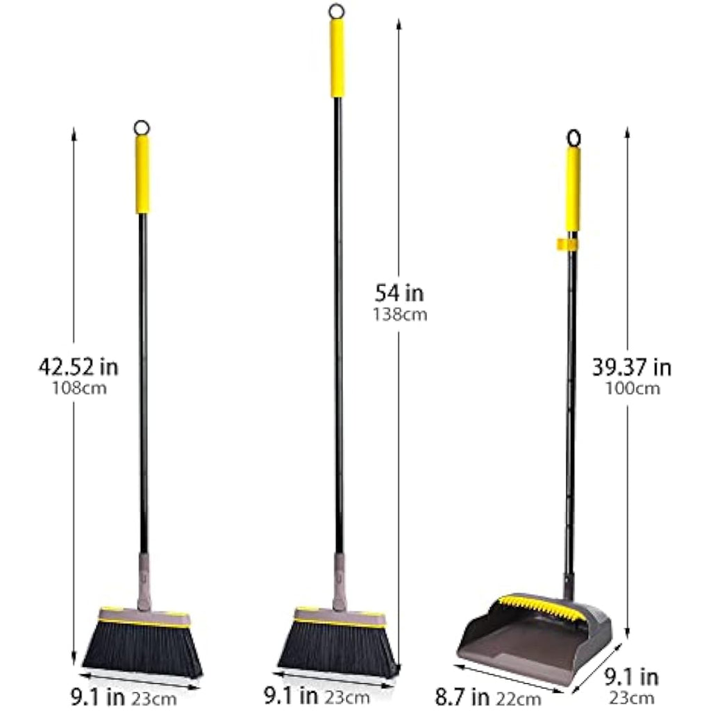 JEHONN Long Handle Dustpan and Brush Set | 180° Swivel Head Broom