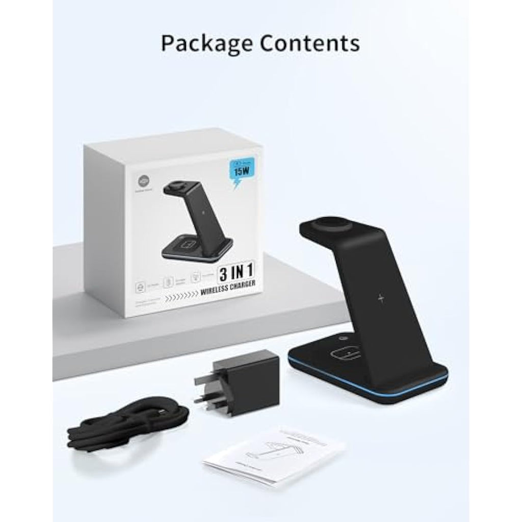 GEEKERA 3-in-1 Wireless Charging Station for iPhone, Apple Watch & AirPods