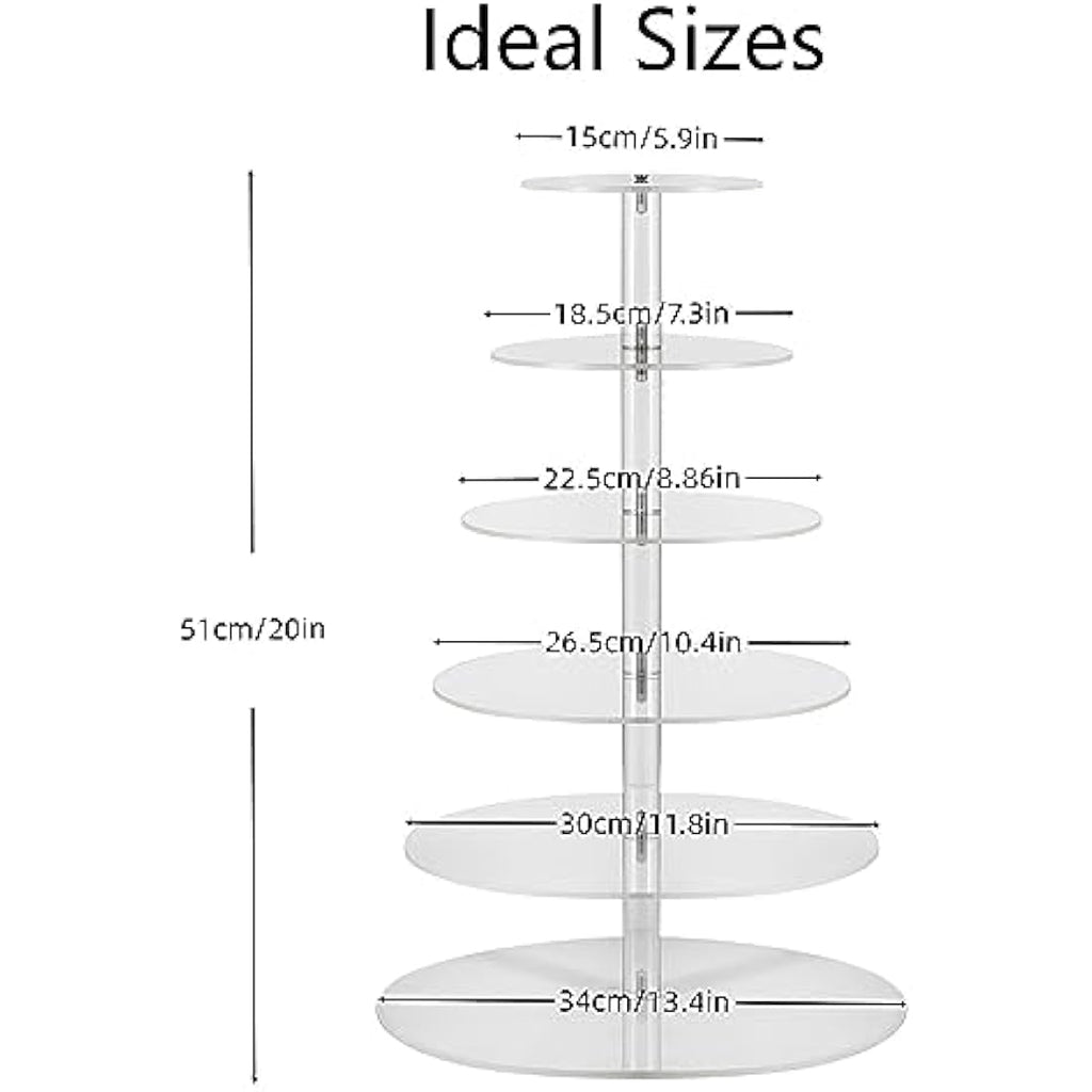 LANLONG 6 Tier Acrylic Cupcake Stand | 51cm Tall Clear Dessert Tower