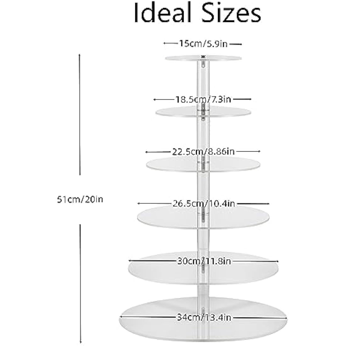 LANLONG 6 Tier Acrylic Cupcake Stand | 51cm Tall Clear Dessert Tower