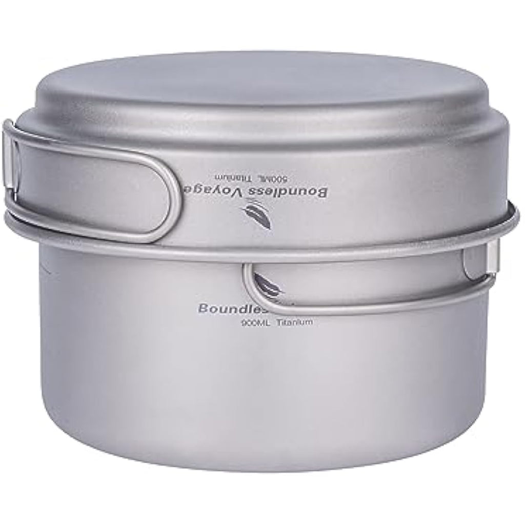 iBasingo Titanium Camping Cookware Set | Ultralight 3-in-1 Backpacking Pots