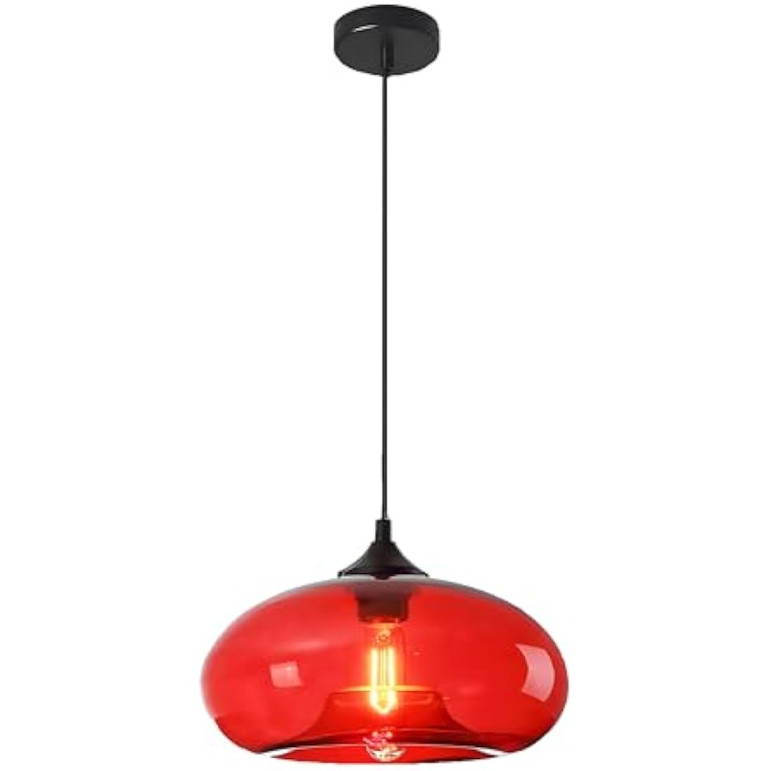 Industrial Glass Pendant Light – 28cm Vintage Red Hanging Lamp