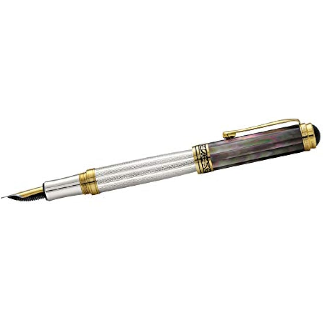 Xezo Maestro Fountain Pen – 925 Sterling Silver & Black Mother of Pearl