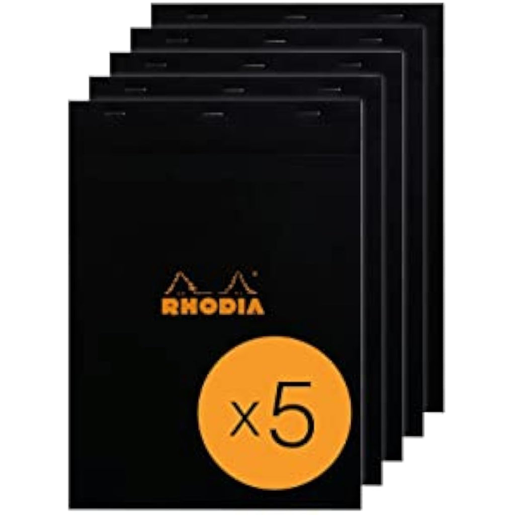 Rhodia N°18 Stapled Notepad – A4 Black 5x5 Grid 80g Paper – Pack of 5