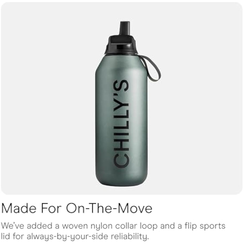 Chilly's Series 2 Flip Water Bottle – Insulated Stainless Steel, 1L