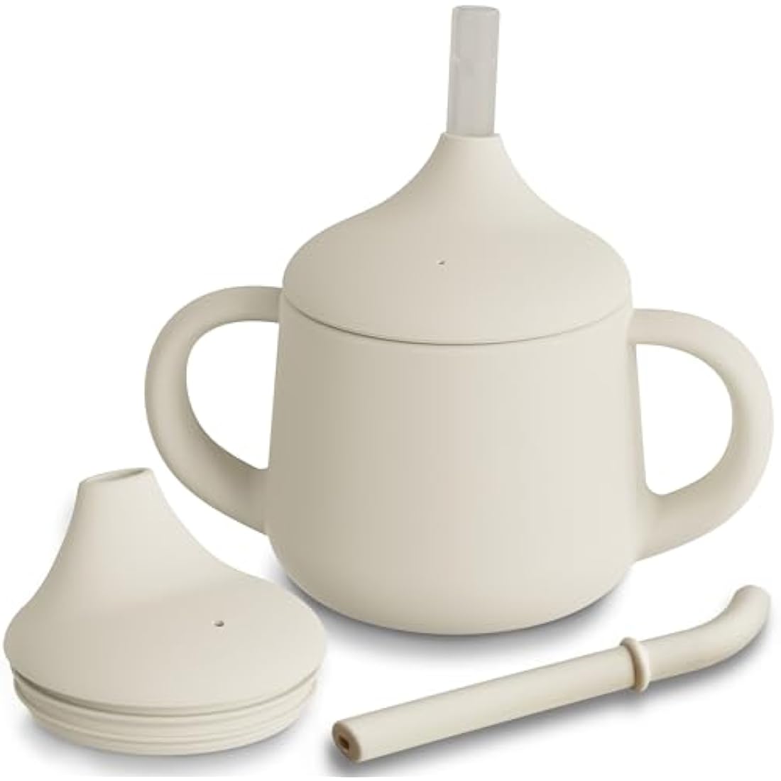 Moonkie Silicone Baby Sippy Cup | 3-Stage Transition Straw Cup - Ivory