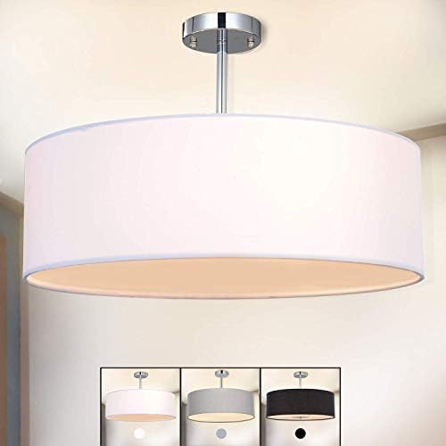 SPARKSOR Modern White Drum Ceiling Light – 3-Bulb Fabric Pendant Lamp