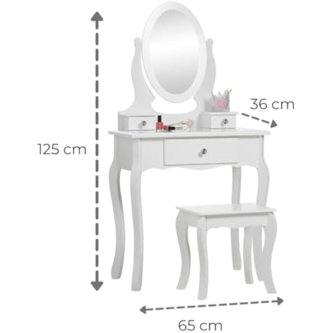 Runesol Girls White Wooden Dressing Table Set with Mirror and Stool