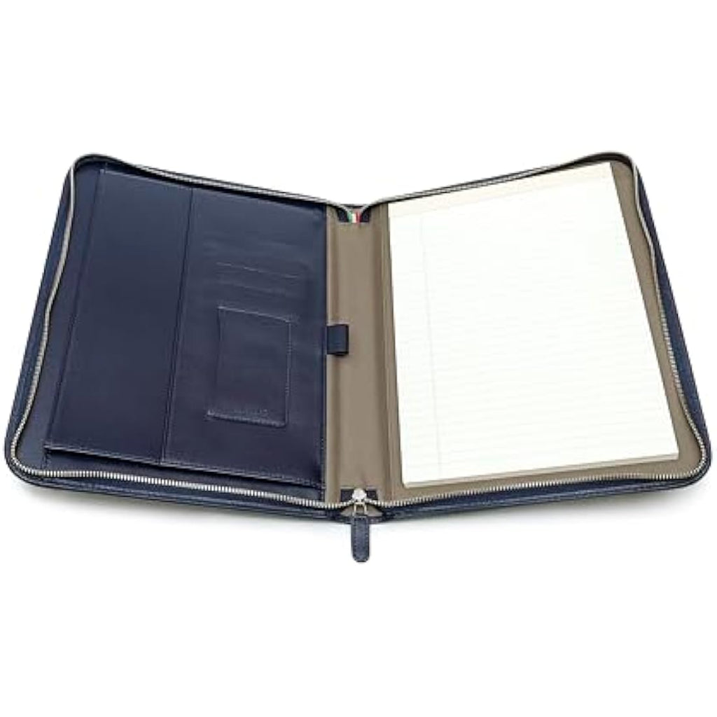 Maruse Italian Leather Portfolio – Zip-Around Laptop & iPad Folio, Navy