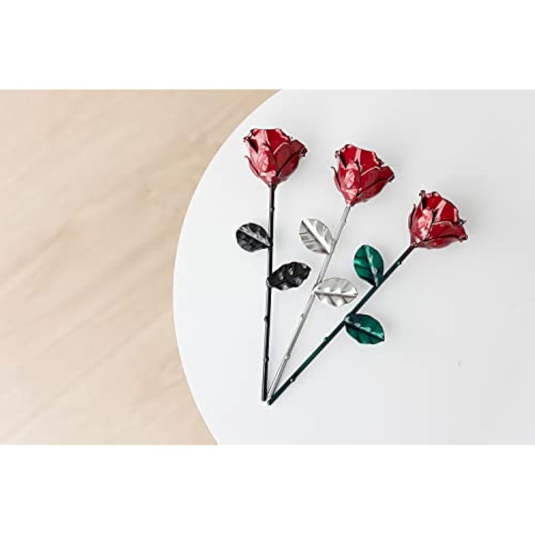 Forging Art Bcn Hand Forged Wrought Iron Eternal Rose - Red/Green